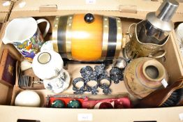 A large brightly patterned 'Acapulco' jug by Villeroy & Boch, a marble ball, a decorative beer