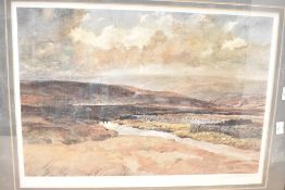 After Joseph Pighills (British 1902 - 1984) Lithograph, depicting a moody upper moorland, signed