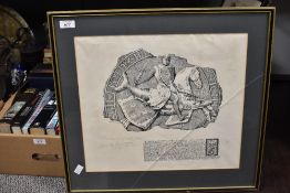 A monochrome print of a seal impression described as a curiosity of Heraldry or George A