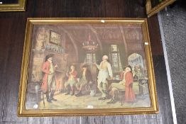 After Frank Moss Bennett (British 1874 - 1953) Lithograph on board 'The Landlord's Story', a group