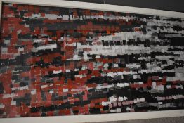 Artist unknown a bold contemporary abstract acrylic on paper, made up of squares in tones of red