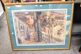 Artist unknown, an interesting 20th century watercolour, thought to be a Taiwan/Taipei Temple with