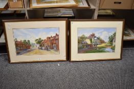 Two 20th-century framed landscape prints, depicting scenes of rural life, both unmarked, 53cm x
