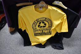 Three vintage cotton T shirts, including Monster Raving Loony Party