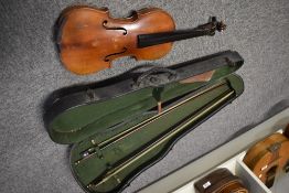 A traditional violin, having two piece back , approx. 14', interior label Stradivarius Cremona,