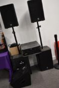 An LS full pa system comprising bass bins, tops , Chevin 3000 power amp and wedge monitor, with