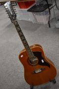 A vintage Italian EKO 12 string acoustic guitar, model on label faded, possibly Ranger