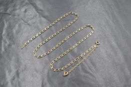 A 9ct gold 18' oval curb link chain with safety chain, approx 1.7g