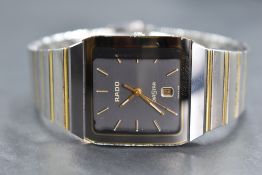 A Rado DiaStar wristwatch, the grey rectangular dial having baton five minute markers and date