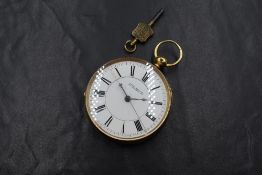 A Victorian 18ct gold key wound open face pocket watch, the white dial having Roman numerals