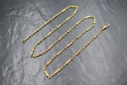 An 18ct gold fancy link necklace with dog leash clasp, approx 30' & 27.5g