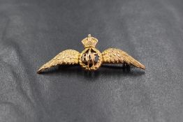 A 9ct gold RAF military sweetheart brooch, marked 9ct, the pin marked metal with a replacement hook,
