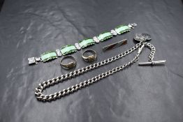 A small selection of silver jewellery including an enamelled bracelet stamped Harmony, having five
