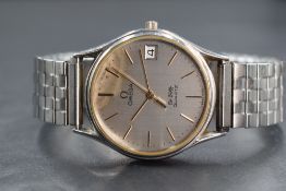 An Omega De Ville wristwatch, the silver tone dial having baton numerals and date aperture, on an