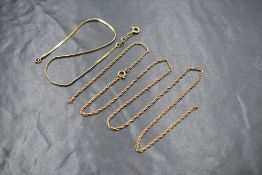 A 9ct gold snake link bracelet, along with a broken 9ct gold rope link chain, both marked 375, 5.