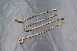 An 18ct gold two tone curb link chain, having alternating yellow and white sections, with dog clip