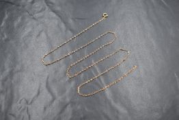 A 9ct gold broken belcher link chain, marked 9c, 1.2g