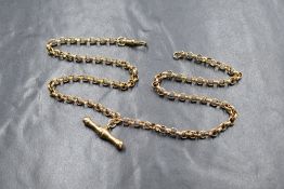 A 9ct gold belcher link chain, having a dog clip closure and T-bar charm, marked 375, 45cm, 6.8g