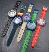A group of five Aqua Chrono wristwatches, comprising Red Harbour, Silver Moon, Blue Sky, Big Blue,