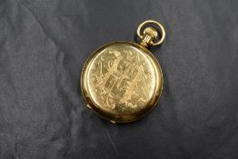 An 18ct gold full hunter top wound pocket watch, the white dial having Roman numerals and subsidiary