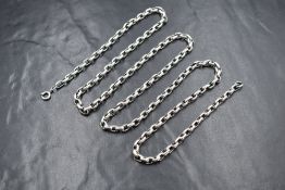 A silver belcher link chain, marked Sterling, 81cm, 36.6g