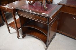 A reproduction mahogany style computer desk, the rectangular top with inset red-stained and gilt
