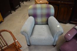 A Victorian mahogany framed settee having later colourful tweed upholstery, width approx. 150cm