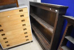 A period oak dresser top having tongue and groove style back, dimensions approx. W157 H128 D20cm