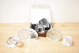 A selection of mid 20th-century Swedish glass paperweights, to include an Orrefor's frog-formed