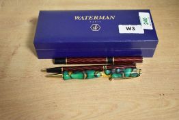 A Boxed Waterman Lareat converter fill fountain pen and ballpoint pen set selling with a