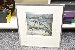 Yvonne Hjerting (20th Century) Colourised etching, depicting grasses on a coastline, signed and