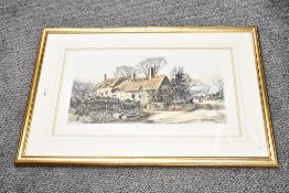 After Wilfrid Ball (19th Century) Colourised etching 'Anne Hathaway's Cottage' an attractive village