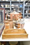 A selection of late 19th to 20th-century sundry housewares, to feature two copper stove top kettles,