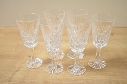 Six 20th-century Irish Tyrone Crafted Glass ?Antrim? wine glasses, featuring deep diamond and