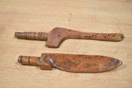 Two 19th-century wood knitting sheaf's, to feature a large goose wing example, both unmarked, (2),