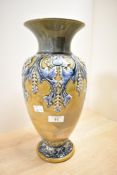 A tall late 19th to early 20th-century Doulton Lambeth stoneware vase, of baluster-form, featuring