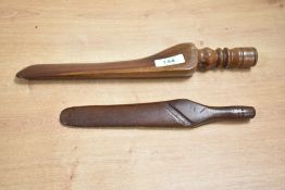 Two 19th-century wood knitting sheaf's, to feature a large goose wing example, both unmarked, (2),