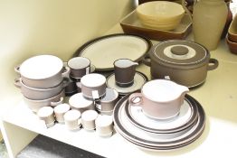 A large selection of 20th-century Hornsea pottery Contrast tableware, featuring a dark chocolate-