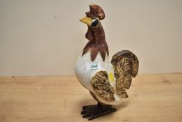 A charming contemporary studio pottery rooster sculpture, featuring a crackle-glazed finish to the