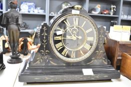 A large fine late 19th-century French slate 8-day mantel clock, retailed by J.W.Lomax of Manchester,