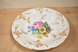 Thought to be 19th-century German Meissen Porcelain charger, featuring hand-painted floral motifs