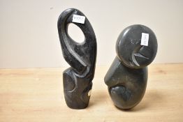 Thought to be two 20th-century African Modernist Shona-style hard stone sculptures, featuring