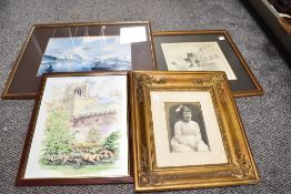 A quantity of late 19th to 20th-century framed pictures, to include a portrait of a young girl in an