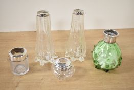 A small quantity of early 20th-century glassware, to include a green glass orbed bud vase with