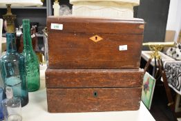 Two 19th-century wooden boxes, to include a more decorative example with a domed lid, inlaid wood