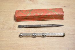 A boxed hallmarked silver Morden Everpoint pencil and a retractable dipping fountain pen/pencil