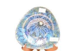 A mid 20th-century French Emaux Duban Et Christel Limoges enamel dish, of a rounded triangular-