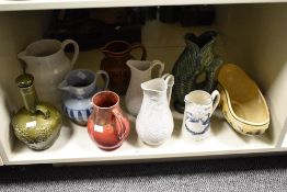 A quantity of late 19th to 20th-century pottery and studio pottery, to feature an olive green glug