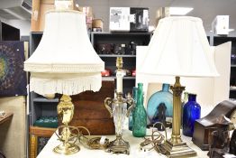 A selection of three 20th-century table lamps, to include: a brass-effect metal Corinthian example