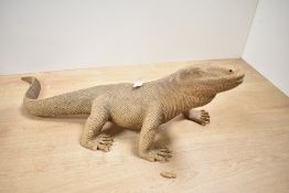 Thought to be 20th-century Indonesian hand carved wooden Komodo dragon decorative sculpture,